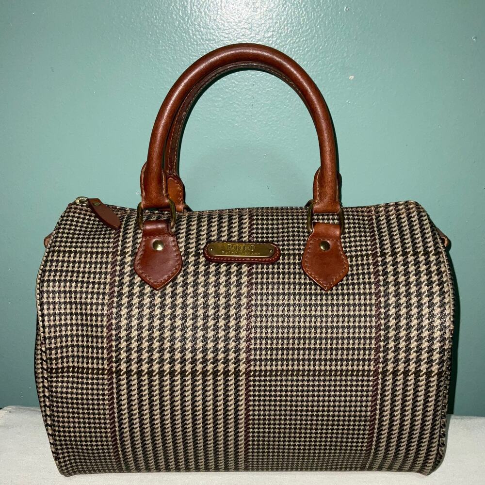 Polo Ralph Lauren Vintage Boston Duffel Top Handle Houndstooth Travel Bag - Picture 16 of 16
